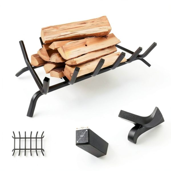 Luoieo Cast Iron Fireplace Grate 21 Inch Black Industrial Floor Mount-3