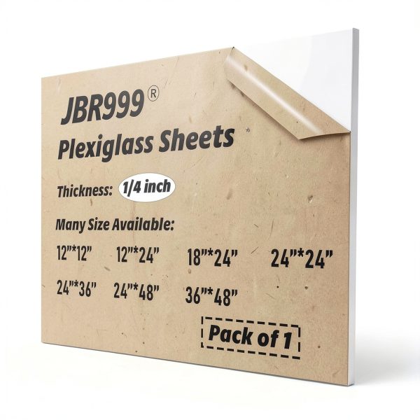 JBR999 24x36 Inch Clear Cast Acrylic Sheet 1/4 Inch Thick UV‑Resistant-0