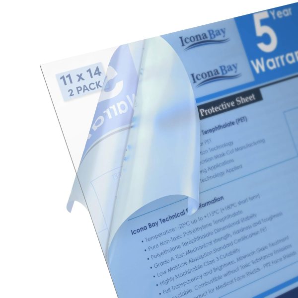 Icona Bay PET Plexiglass, Thin & Flexible Plastic Sheets (11x14 x 0.03 inch, Clear, 2 Pack), Easy to Cut for DIY Art Projects, Picture Frame Replacement Glass, PET Sheeting is Pliable Unlike Acrylic-0